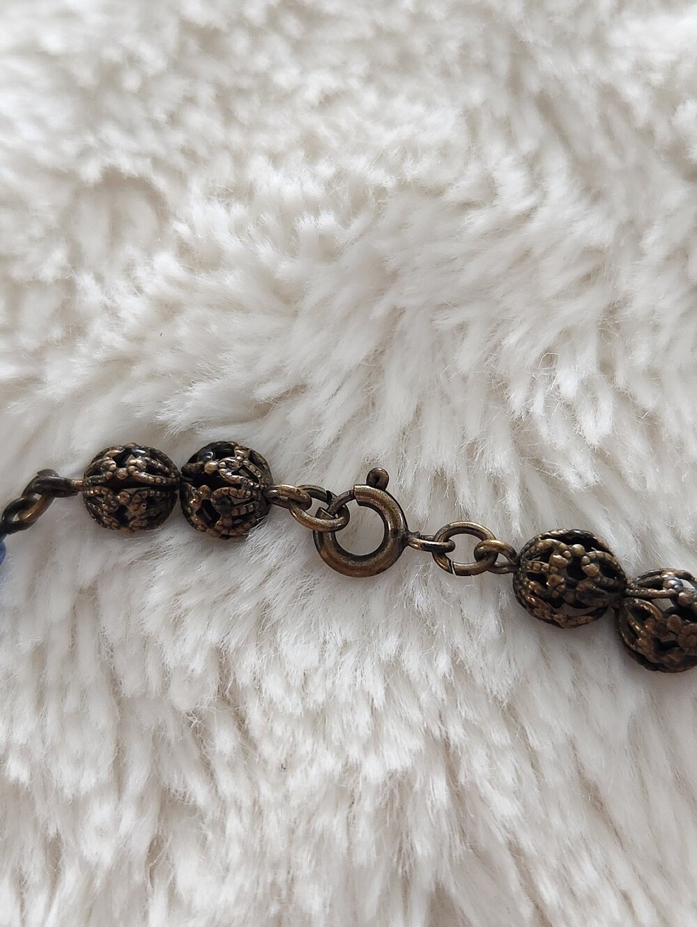 Vintage Blue Glass and Filigree Bead Necklace - Picture 6 of 6